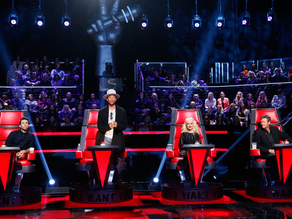Adam Levine, Pharrell Williams, Christina Aguilera and Blake Shelton