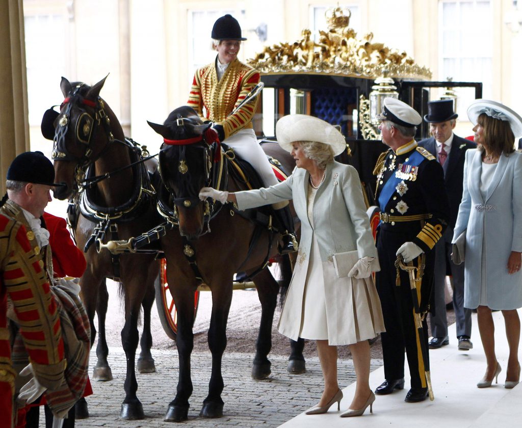The Duchess of Cornwall Pets a Horse at Buckingham Palace