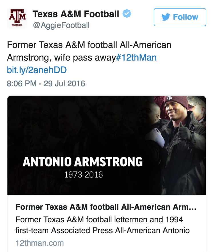 Antonio Armstrong, Former NFL Linebacker, Killed by Son The Hollywood