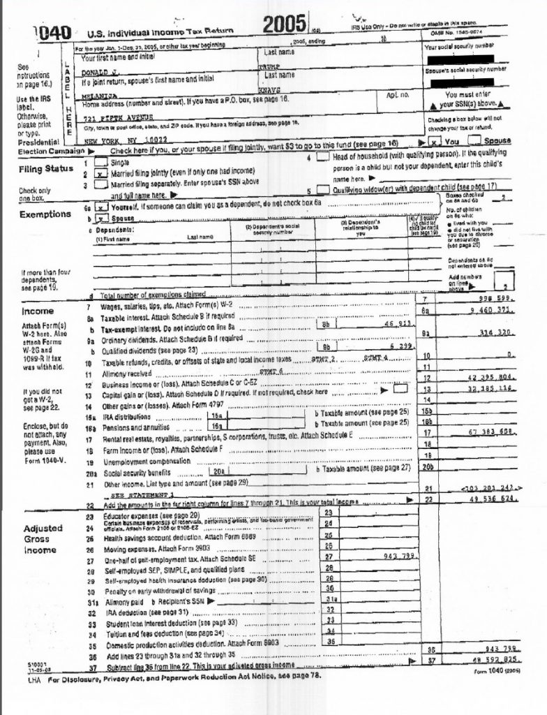 Donald Trump Tax Return, Page 1