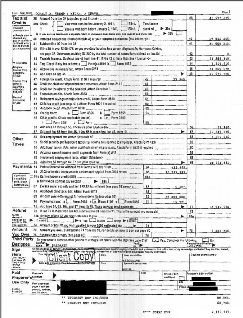 Donald Trump Tax Return, Page 2