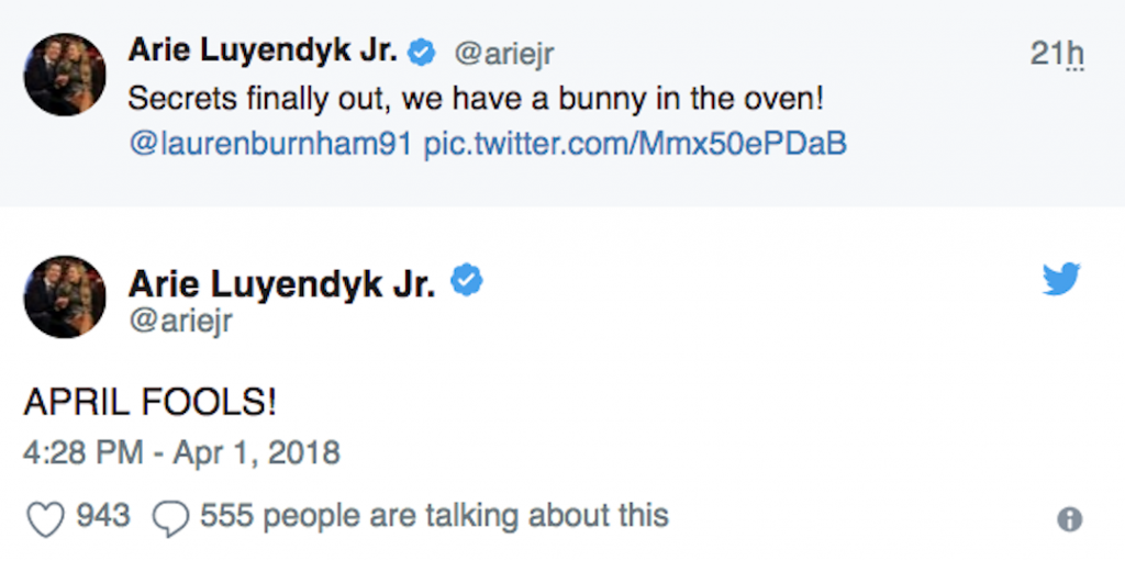 Arie Luyendyk and Lauren Burnham Utterly Destroyed for April Fool's