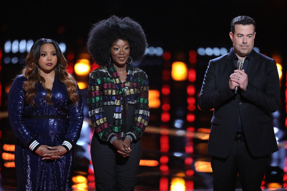 Sharane Calister, Christiana Danielle and Carson Daly on The Voice