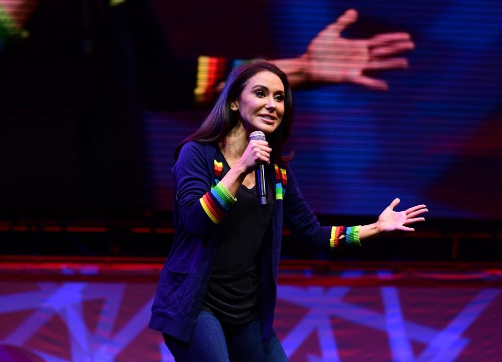 Comedian Jennifer Sterger performs during Laugh Factory Takes Over the Main Stage at 2021 Los Angeles Comic Con at Los Angeles Convention Center on December 03, 2021 in Los Angeles, California.
