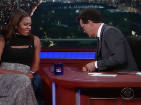 Michelle Obama with Stephen Colbert