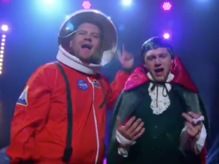 Niall Horan and James Corden in Costume