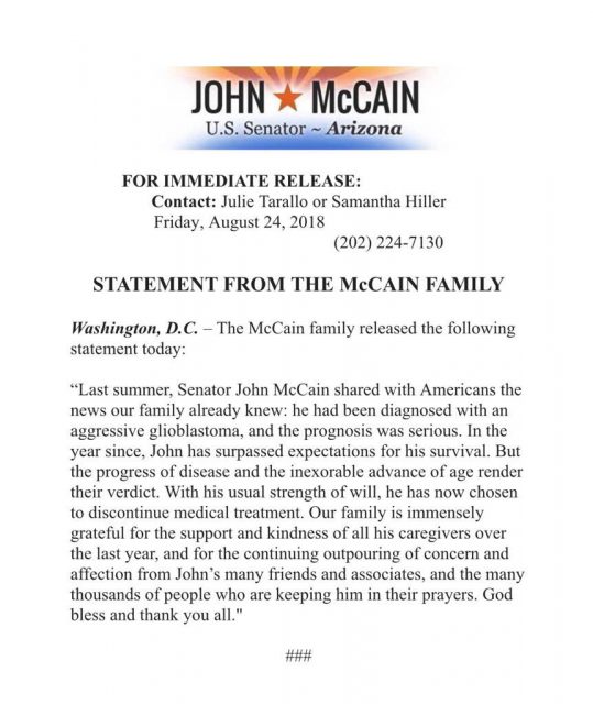John McCain Stattement The Hollywood Gossip