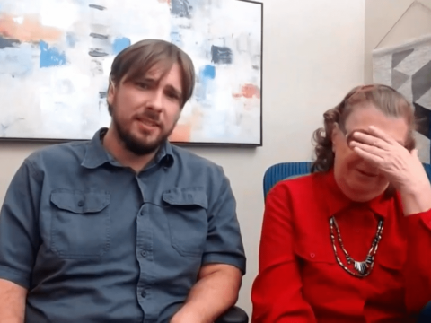 Colt Johnson and Debbie Johnson react