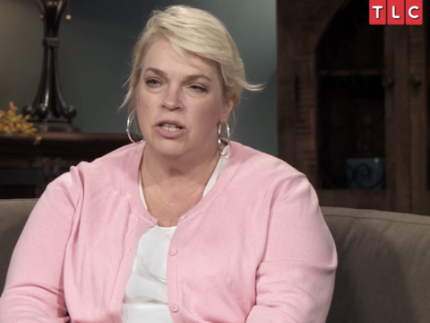 Janelle Brown speaks to the camera here on Sister Wives.