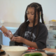 North West prepares food in her mother's spacious, hauntingly minimalist kitchen.