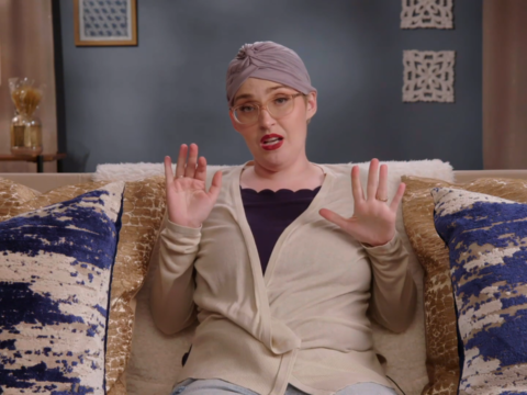 Anna Cardwell speaks to the confessional camera while undergoing cancer treatments.
