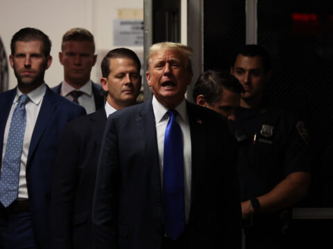 Donald Trump outside of court