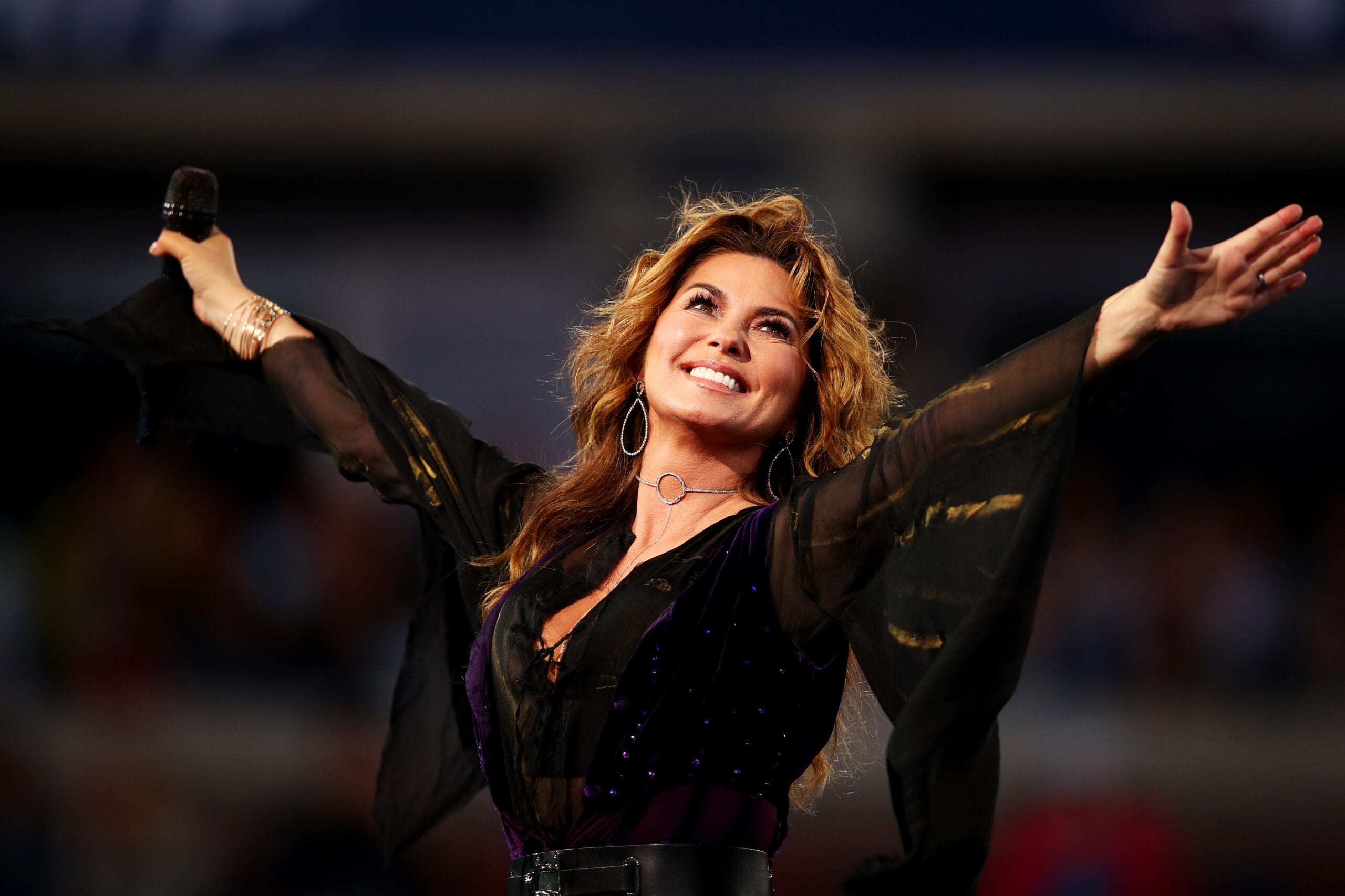Shania Twain performs during the opening ceremonies on the first day of the 2017 US Open at the USTA Billie Jean King National Tennis Center on August 28, 2017 in the Flushing neighborhood of Queens, New York City.