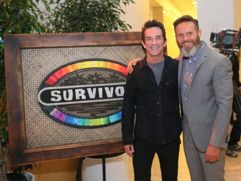 Producer Mark Burnett and Television host Jeff Probst attend the 'Survivor: 15 Years, 30 Seasons' celebration held at The Paley Center for Media on February 17, 2015 in Beverly Hills, California.