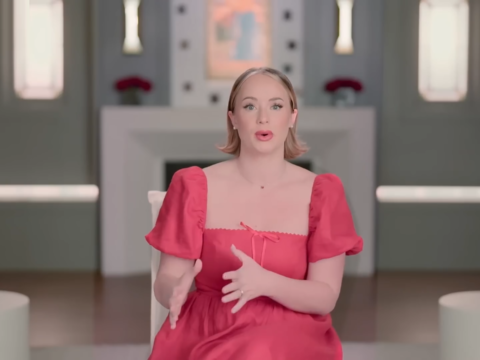 Whitney Leavitt during the trailer for Hulu's The Secret Lives of Mormon Wives.
