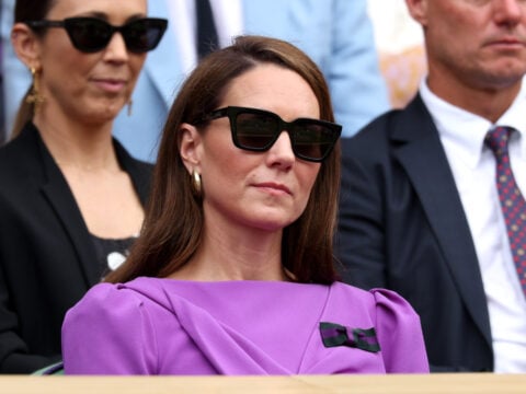 Catherine, Princess of Wales, Patron of The AELTC looks on in the Royal Box during the Gentlemen's Singles Final between Novak Djokovic of Serbia and Carlos Alcaraz of Spain during day fourteen of The Championships Wimbledon 2024 at All England Lawn Tennis and Croquet Club on July 14, 2024 in London, England.