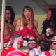 Taylor Swift reacts during the first half of a game between the Chicago Bears and the Kansas City Chiefs at GEHA Field at Arrowhead Stadium on September 24, 2023 in Kansas City, Missouri.
