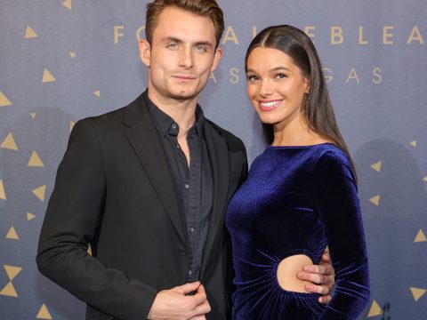 James Kennedy and Ally Lewber attend the grand opening of Fontainebleau Las Vegas on December 13, 2023 in Las Vegas, Nevada.