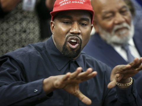 Rapper Kanye West speaks during a meeting with U.S. President Donald Trump in the Oval office of the White House on October 11, 2018 in Washington, DC.