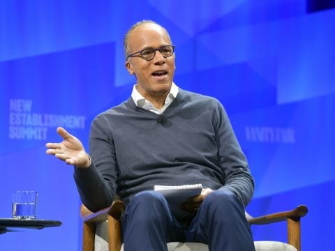 NBC Nightly News anchor Lester Holt speaks onstage during 'V.F. Sneak Peek: 