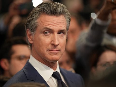 Gov. Gavin Newsom speaks to reporters in the spin room following the CNN Presidential Debate between U.S. President Joe Biden and Republican presidential candidate, former U.S. President Donald Trump at the McCamish Pavilion on the Georgia Institute of Technology campus on June 27, 2024 in Atlanta, Georgia.