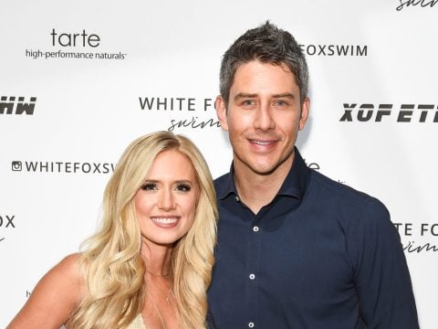 Lauren Burnham and Arie Luyendyk attend White Fox Boutique Swimwear Launch Of 100% Salty at Catch on July 26, 2018 in West Hollywood, California.