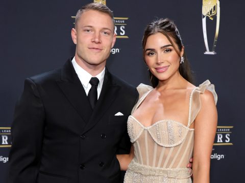 Christian McCaffrey and Olivia Culpo attend the 12th annual NFL Honors at Symphony Hall on February 09, 2023 in Phoenix, Arizona.