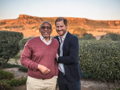 Prince Seeiso of Lesotho and Prince Harry, Duke of Sussex attend a welcome event at Sentebale’s Mamohato Children’s Centre featuring the non-profit’s Let Youth Lead advocates from Botswana, and a celebration of Basatho culture, on October 1, 2024 in Maseru, Lesotho.