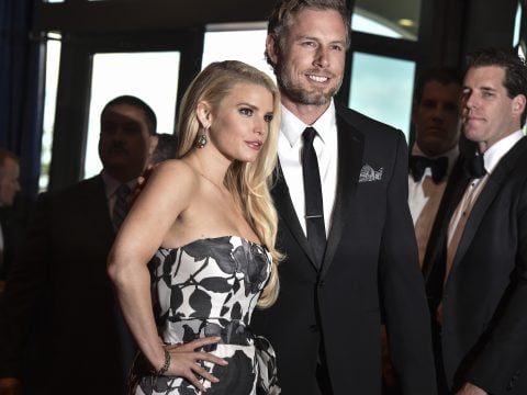 Jessica Simpson and Eric Johnson arrive at the White House Correspondents' Association (WHCA) annual dinner in Washington on May 3, 2014.