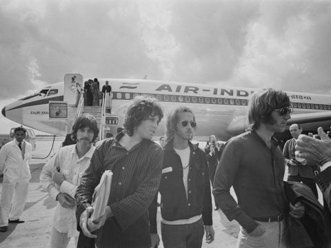 American rock band The Doors arrive at Heathrow Airport for their European Tour starting off at the Roundhouse in London, UK, 5th September 1968.