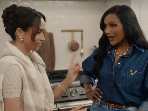 Minkdy Kaling drops in on Meghan Markle on the latter's new Netflix show 'With Love, Meghan.'