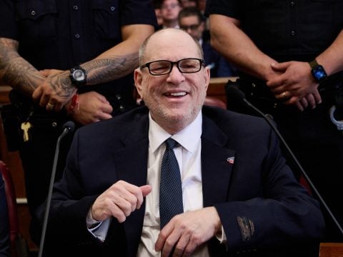 Disgraced Hollywood film producer Harvey Weinstein appears in Manhattan Criminal Court ahead of opening arguments in the rape and sexual assault trial against him in New York City on April 23, 2025.