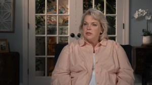 A calm but tearful Janelle Brown.