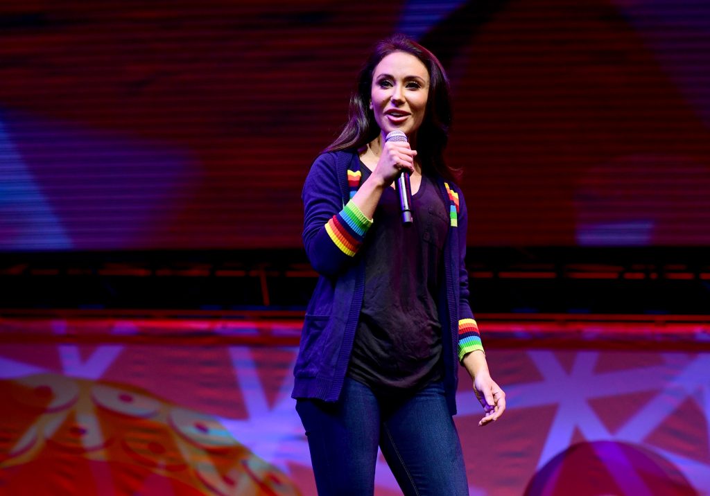 Comedian Jennifer Sterger performs during Laugh Factory Takes Over the Main Stage at 2021 Los Angeles Comic Con at Los Angeles Convention Center on December 03, 2021 in Los Angeles, California.