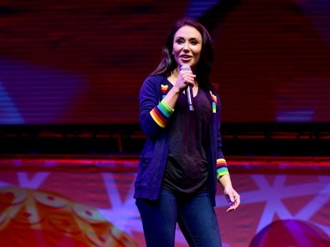 Comedian Jennifer Sterger performs during Laugh Factory Takes Over the Main Stage at 2021 Los Angeles Comic Con at Los Angeles Convention Center on December 03, 2021 in Los Angeles, California.