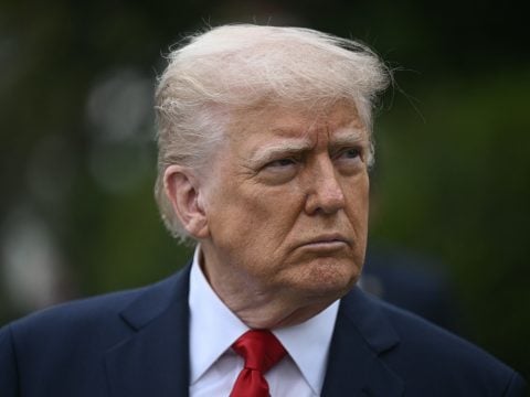 US President Donald Trump looks on as he hosts the annual Easter Egg Roll on the South Lawn of the White House on April 21, 2025, in Washington, DC.