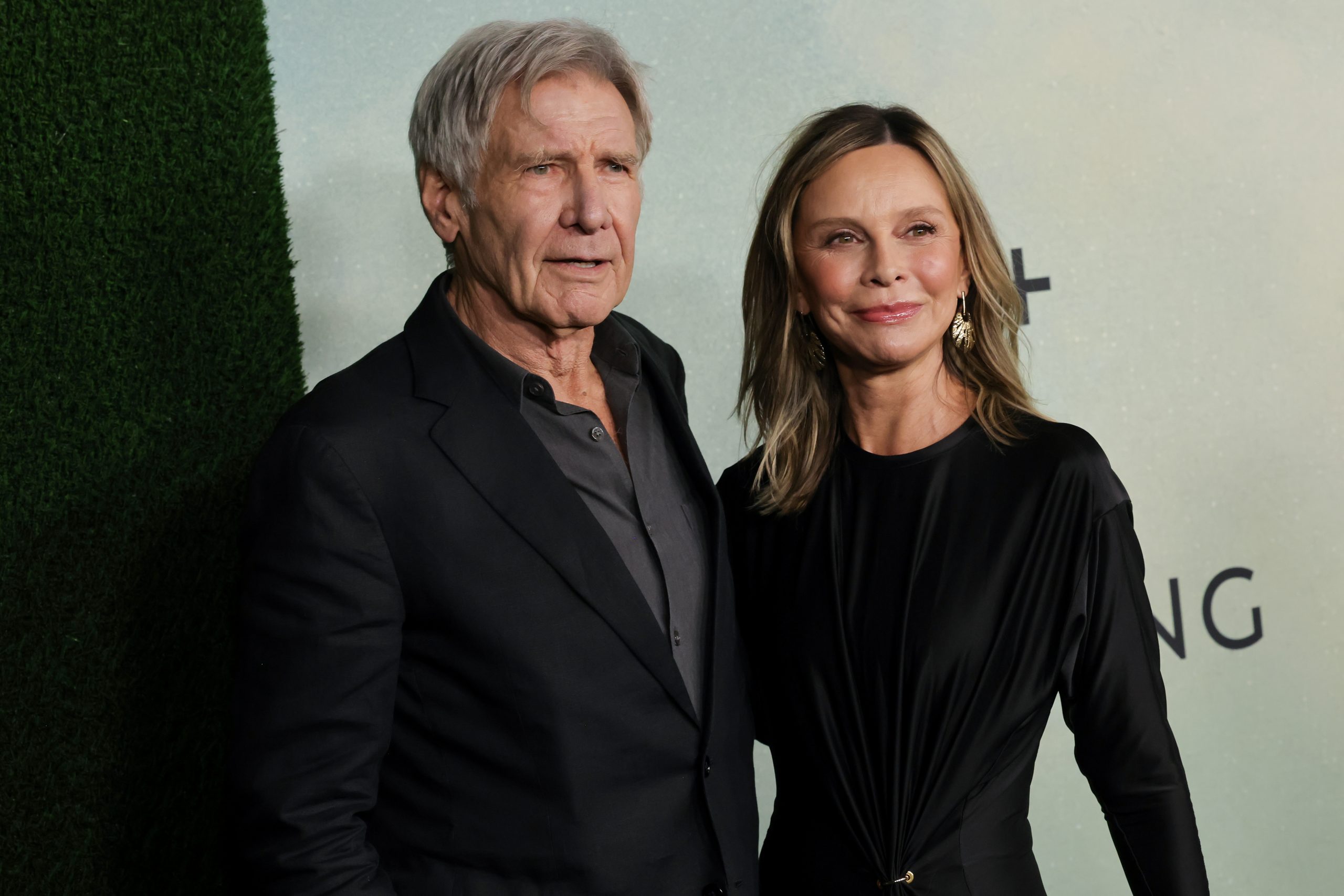 Calista Flockhart and husband Harrison Ford on October 8, 2024. Calista Flockhart Steps Out Makeup Free, Eliciting Praise & Concern