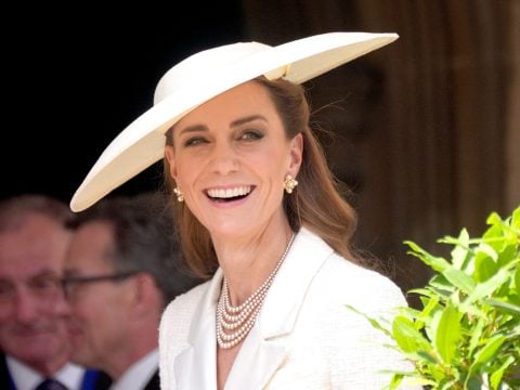 Britain's Britain's Catherine, Princess of Wales smiles as she attends the Order of the Garter service at St George's Chapel in Windsor Castle, west of London, on June 16, 2025.