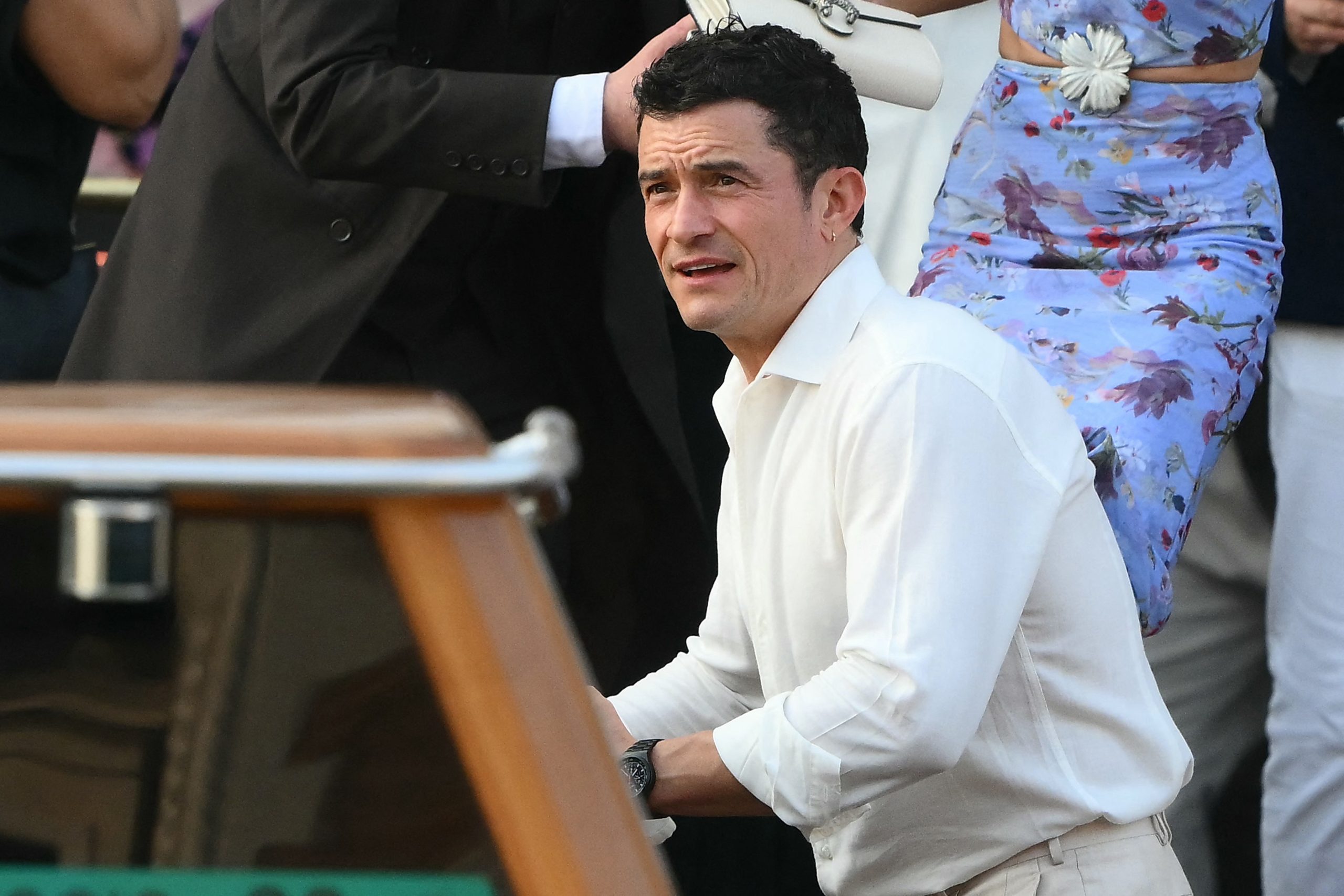 British actor Orlando Bloom and guests get on a taxi boat at the Gritti Palace Hotel ahead of the wedding of Amazon's founder Jeff Bezos with Lauren Sanchez in Venice on June 26, 2025. Sydney Sweeney & Orlando Bloom: Hooking Up at Jeff Bezos’ Wedding?