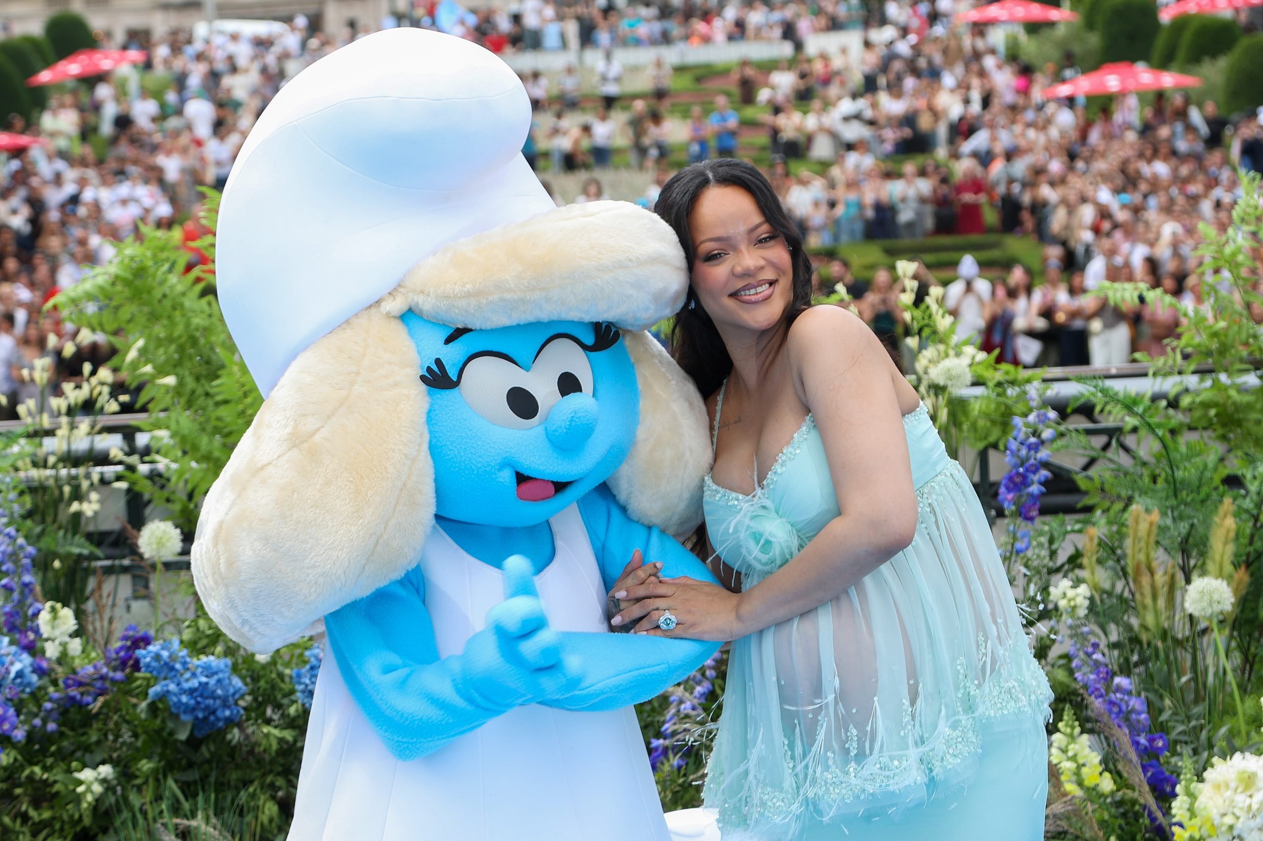 Rihanna alongside Smurfette, showing off her baby bump in June 2025. Did A$AP Rocky Just Reveal the Sex of Rihanna’s Baby?