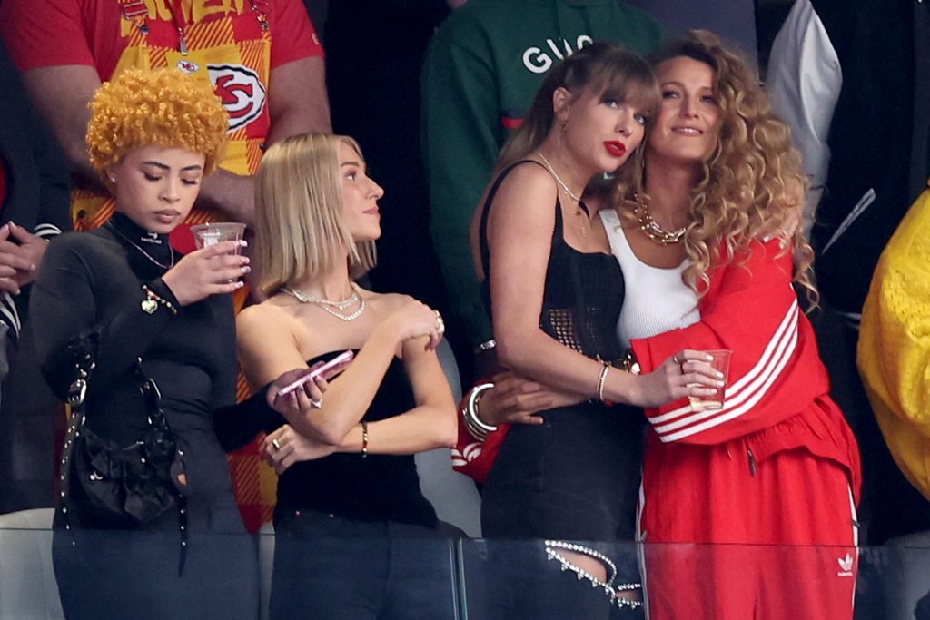Taylor Swift and Blake Lively at the 2024 Super Bowl.