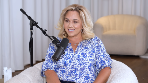 Julie Chrisley in a blouse after prison.