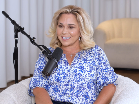 Julie Chrisley in a blouse after prison.