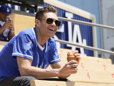 In this image released on June 26, Ryan Seacrest partners with Health-Ade to bring kombucha to LA Dodger Fans at Dodger Stadium on May 17, 2023 in Los Angeles, California.