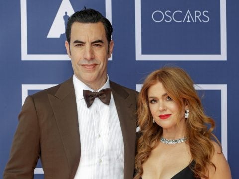 Sacha Baron Cohen and Isla Fisher attend a screening of the Oscars on Monday April 26, 2021 in Sydney, Australia.