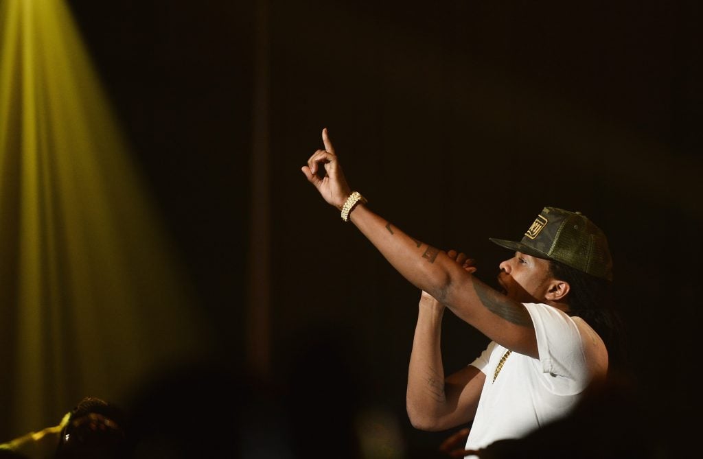 Rapçi Ca $ H Out, 17 Aralık 2012 tarihinde New York'ta Bet Studios'ta BET 106 ve Park 2013 Yeni Yıl Eve Partisi sırasında sahne alıyor.
