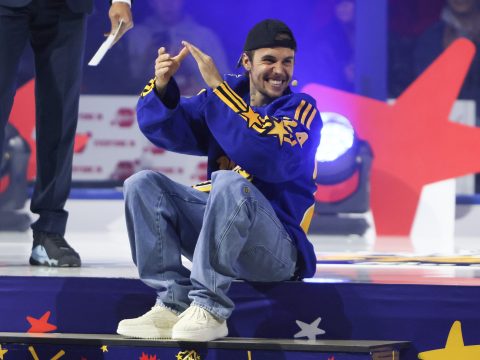 Singer Justin Bieber takes part in the draft during 2024 NHL All-Star Thursday at Scotiabank Arena on February 01, 2024 in Toronto, Ontario, Canada.