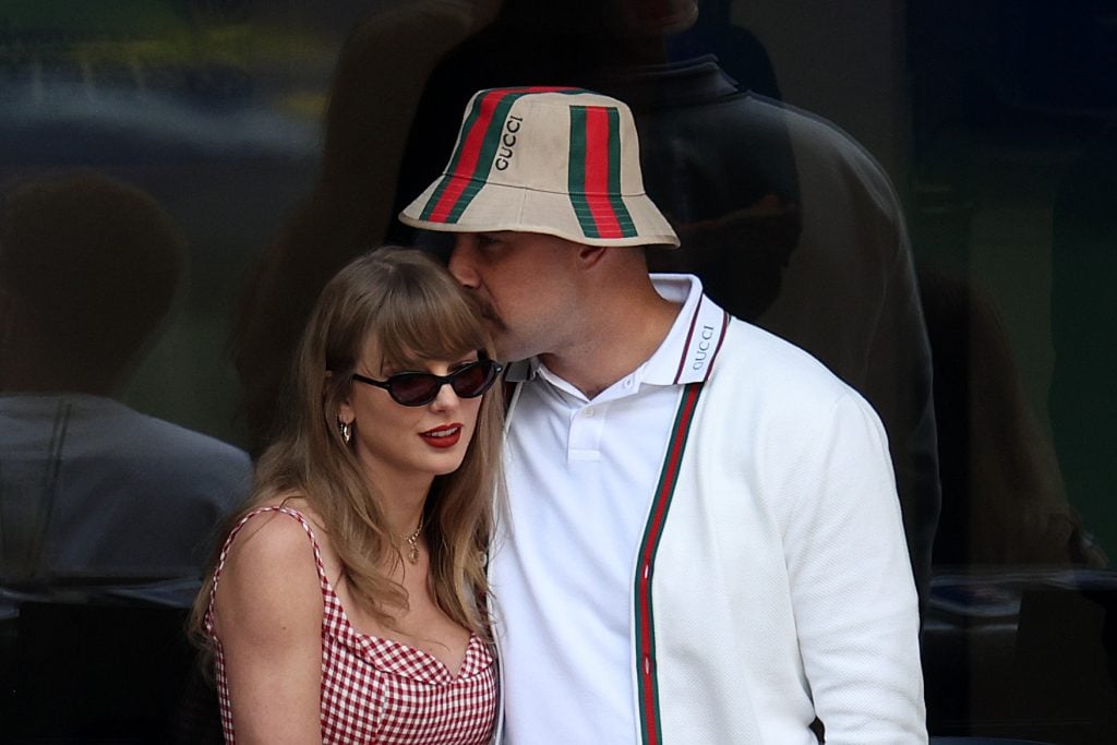 Singer-songwriter Taylor Swift and Travis Kelce of the Kansas City Chiefs attend the Men's Singles Final match between Taylor Fritz of the United States and Jannik Sinner of Italy on Day Fourteen of the 2024 US Open at USTA Billie Jean King National Tennis Center on September 08, 2024 in the Flushing neighborhood of the Queens borough of New York City. 