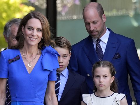 Britain's Catherine, Princess of Wales, Britain's Princess Charlotte of Wales, Britain's Prince George of Wales and Britain's Prince William, Prince of Wales arrive to attend the men's singles final tennis match between Italy's Jannik Sinner and Spain's Carlos Alcaraz on the fourteenth day of the 2025 Wimbledon Championships at The All England Lawn Tennis and Croquet Club in Wimbledon, southwest London, on July 13, 2025.