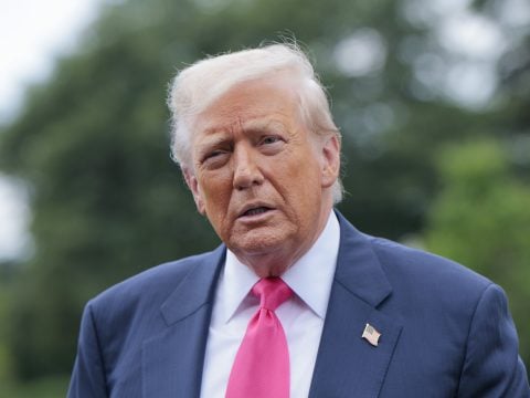 U.S. President Donald Trump speaks to the media as he departs the White House on July 15, 2025 in Washington, DC. Trump is traveling to Pittsburgh, Pennsylvania, to speak at an artificial intelligence and energy summit.